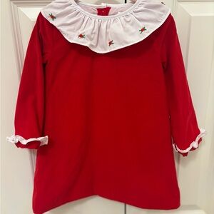 Red and White Kids Dress with Floral Embroidery